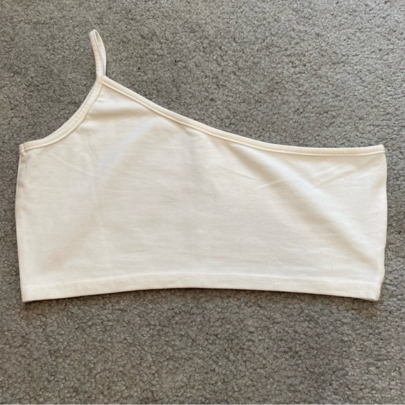 ROMWE Women’s One-Shoulder Strapless Stretchy Soft Crop Top Shirt - white size M - Picture 2 of 3